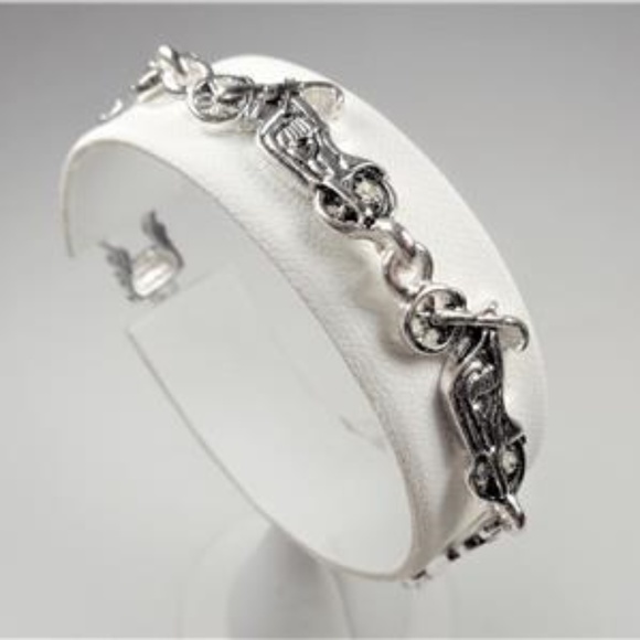 SILVER TONE HARLEY MOTORCYCLE BIKER CHARM BRACELET - Picture 5 of 5